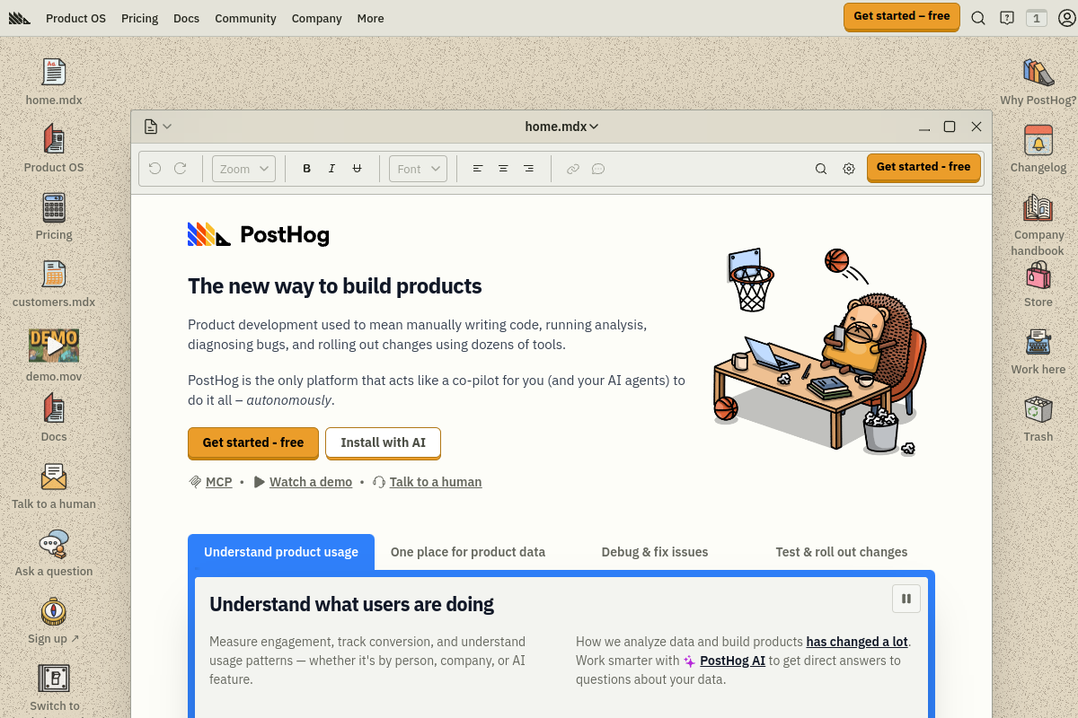 Screenshot of posthog.com