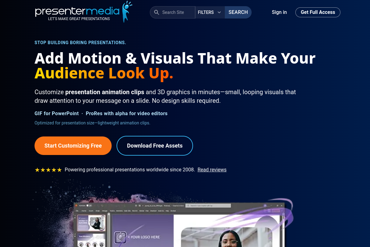 Presentation Animation Clips &amp; 3D Graphics website screenshot 1