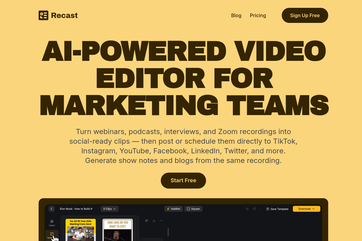Recast Studio website screenshot 1