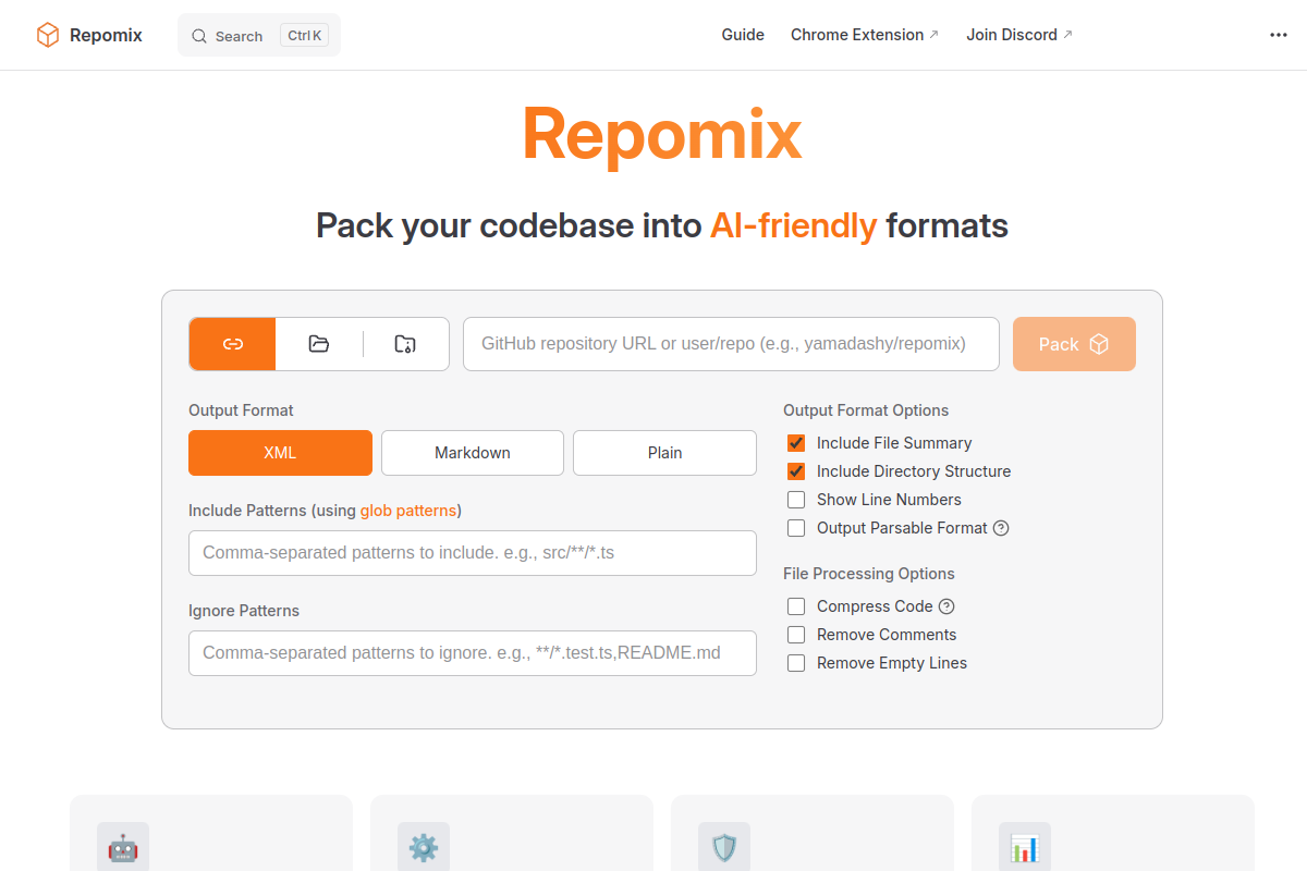 Repomix website screenshot 1