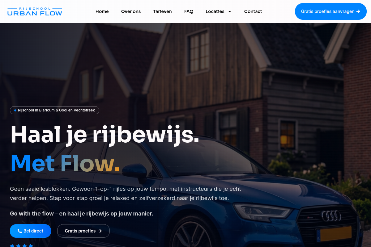 Homepagina van Rijschool Urban Flow