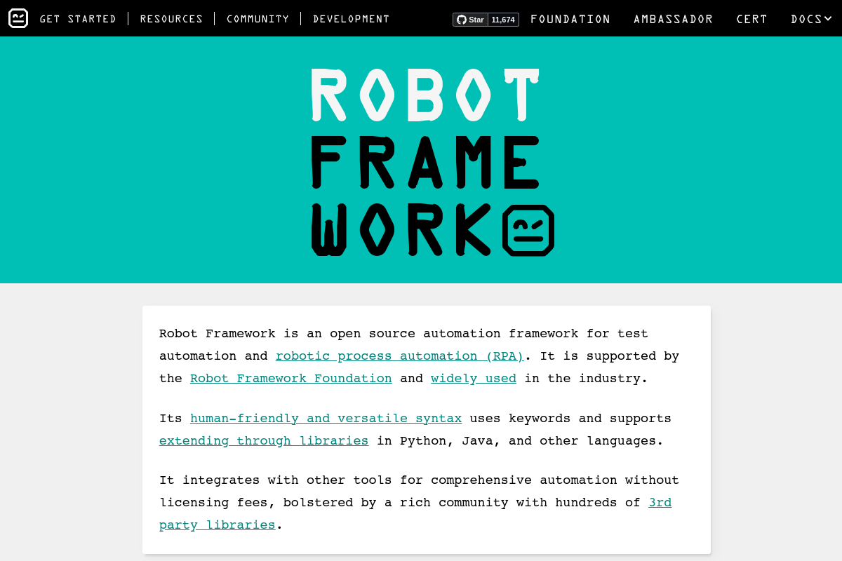 Screenshot of robotframework.org