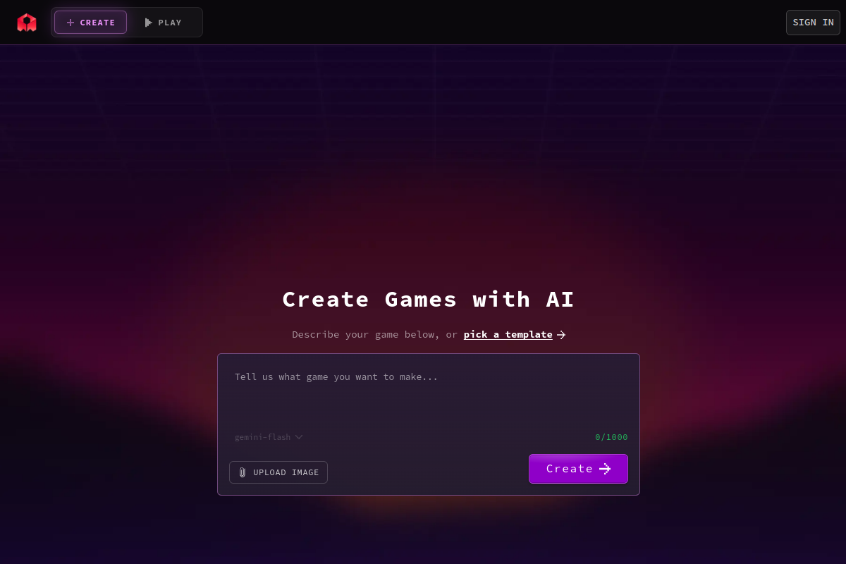 Rosebud AI Game Maker website screenshot 1