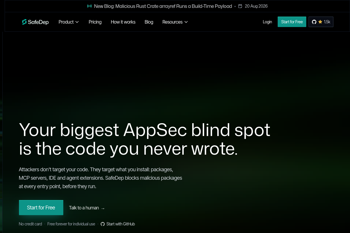 SafeDep website screenshot 1