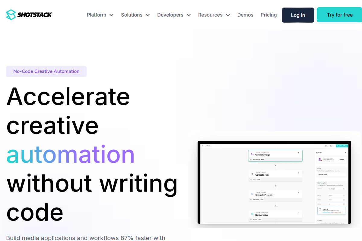 Shotstack Workflows website screenshot 1