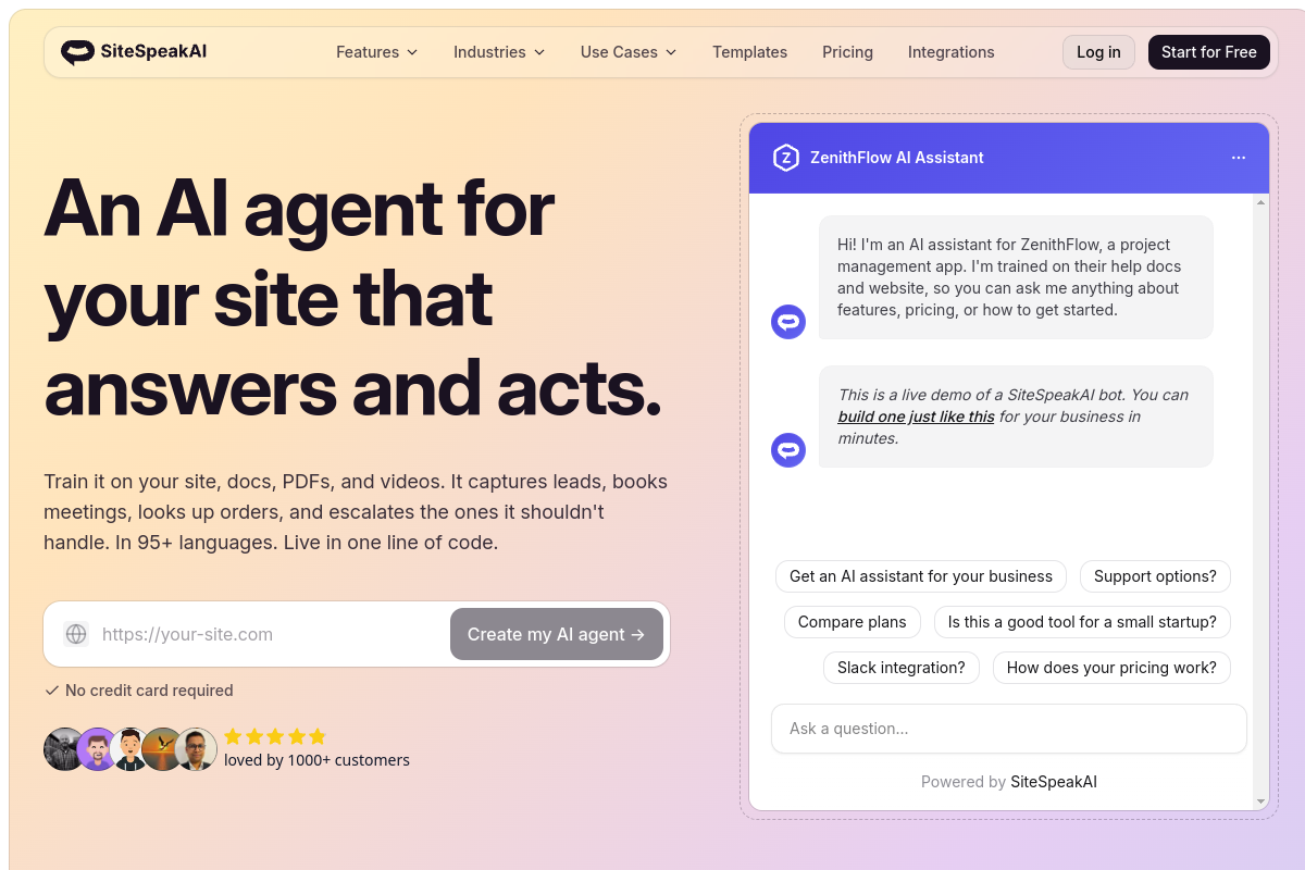 SiteSpeakAI website screenshot 1