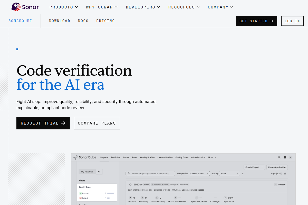 Code Quality, Security & Static Analysis Tool with SonarQube website screenshot 1