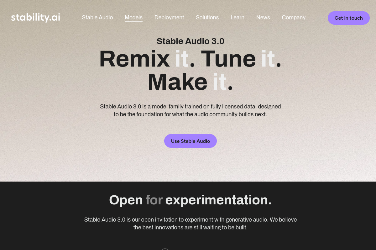 Stable Audio website screenshot 1