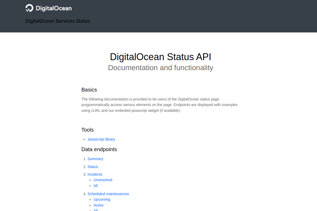 DigitalOcean Status preview