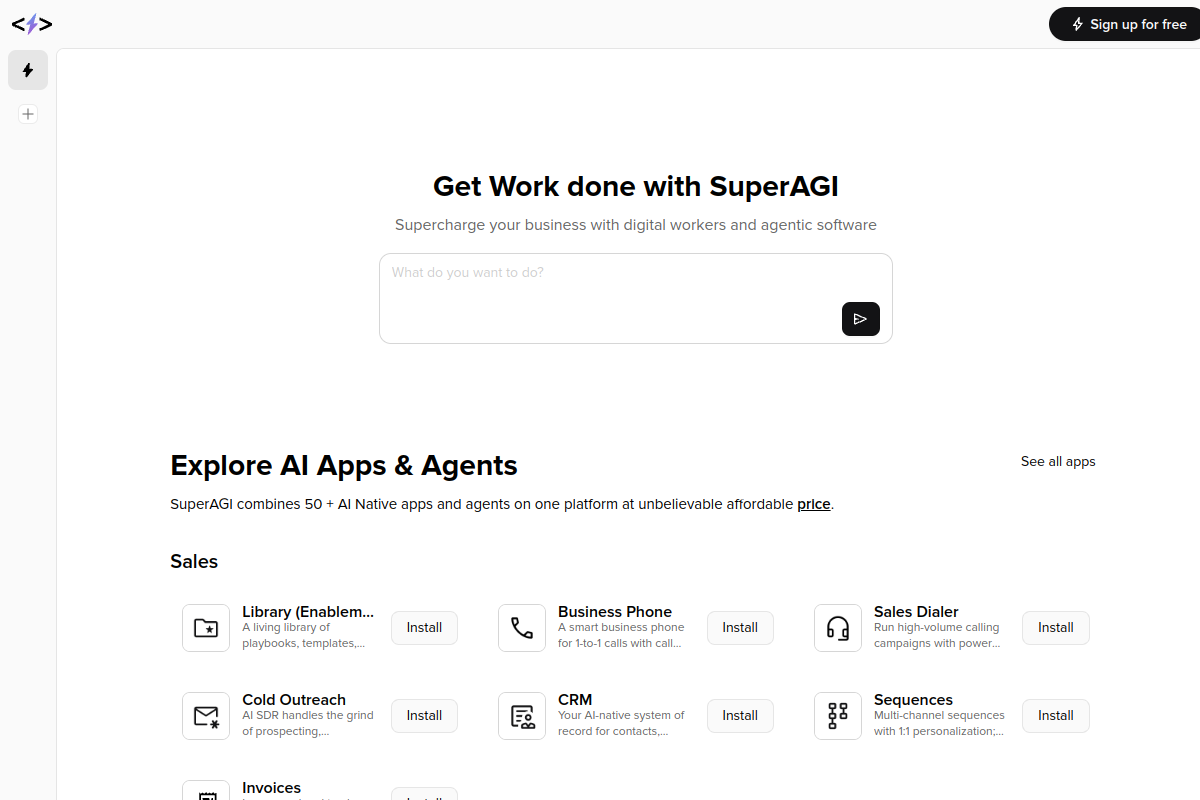 SuperAGI website screenshot 1