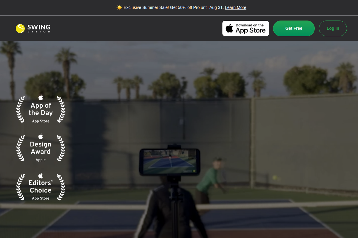 SwingVision: AI Scoring, Stats & Line Calling website screenshot 1