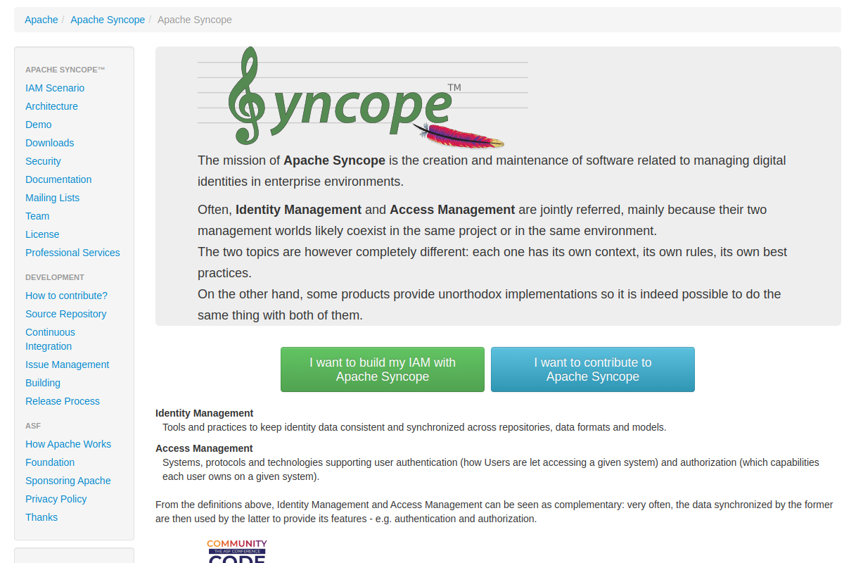 Screenshot of syncope.apache.org