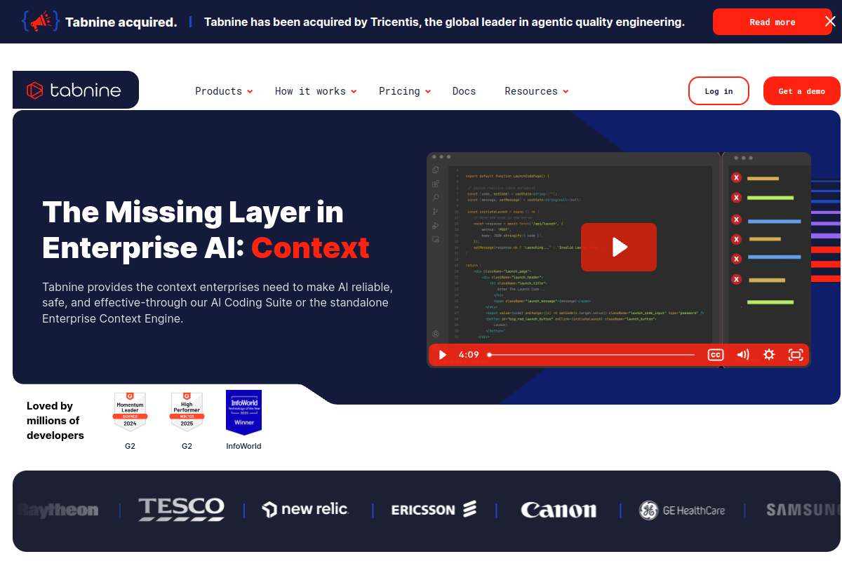 Tabnine website screenshot 1