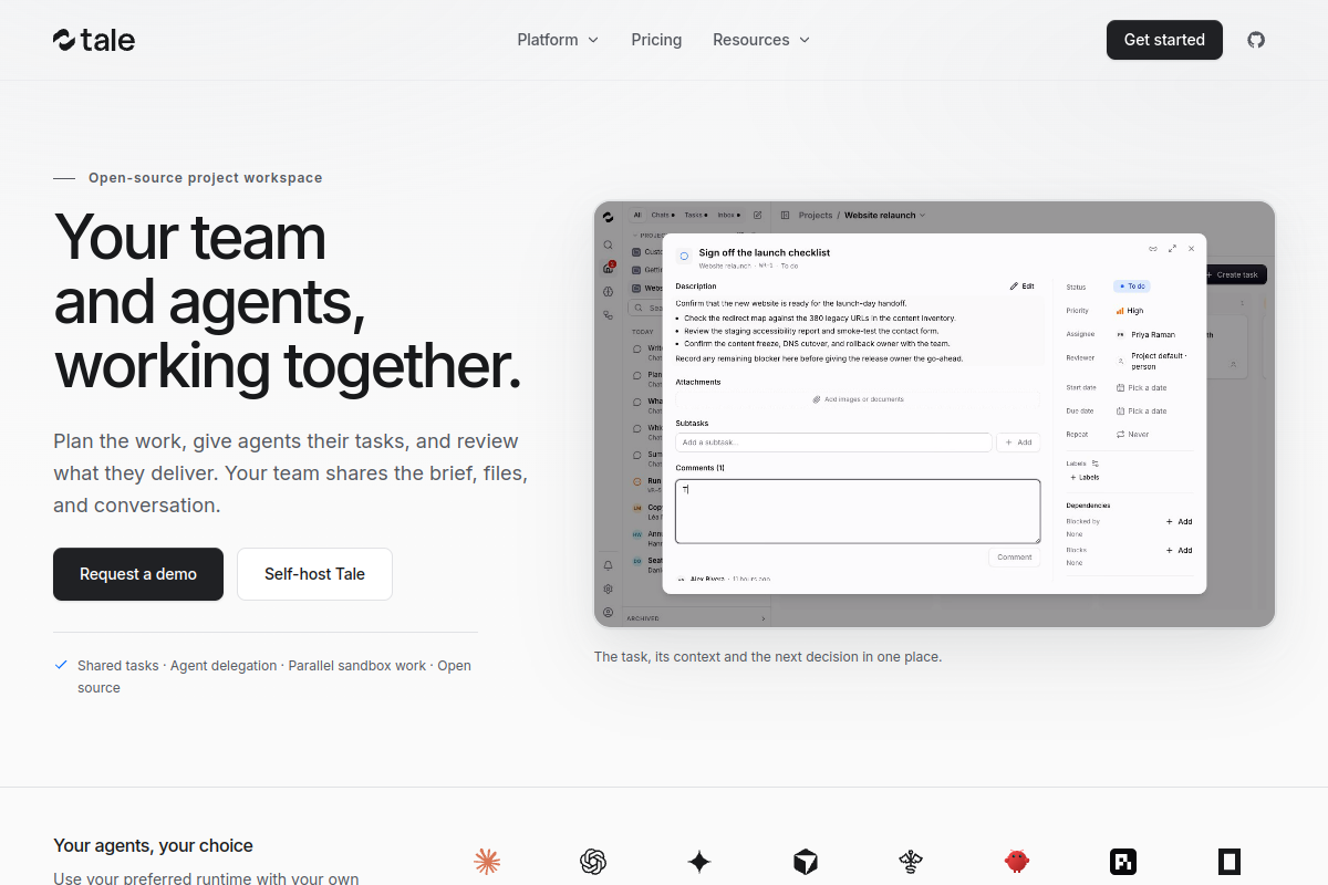 Tale website screenshot 1