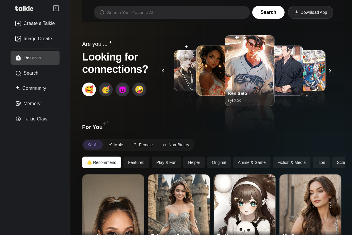 Talkie AI website screenshot 1