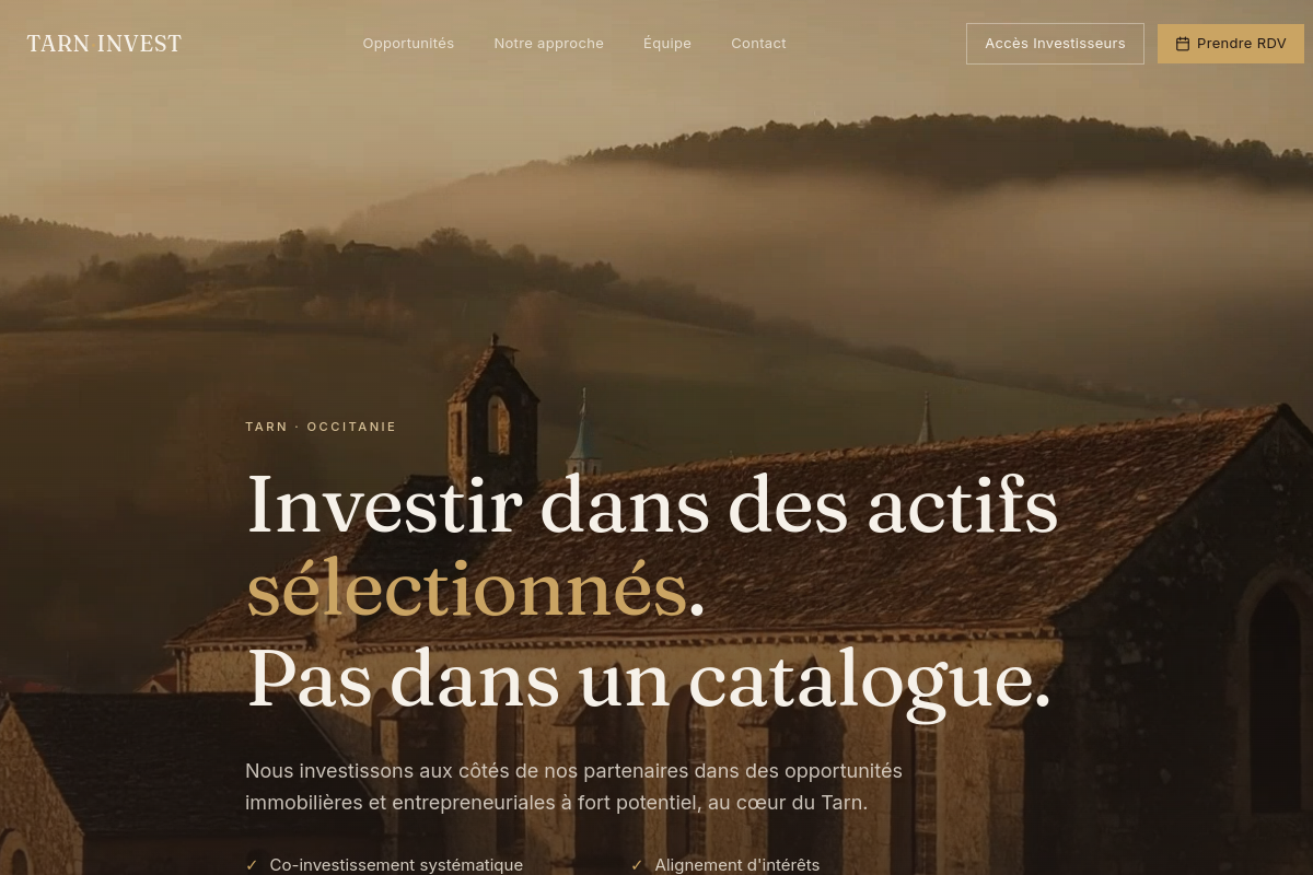 Tarn Invest — aperçu live du site