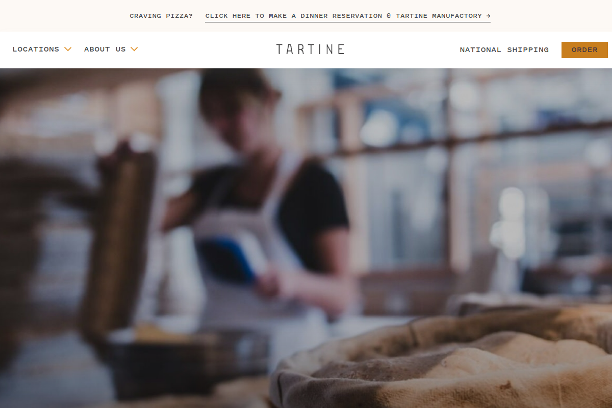 Dated visual capture of the Tartine Bakery menus and ordering page