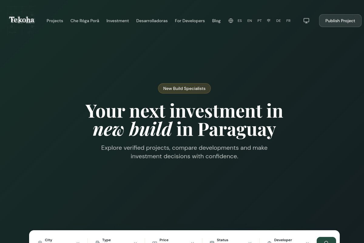 Mockup de la web Tekoha Estate