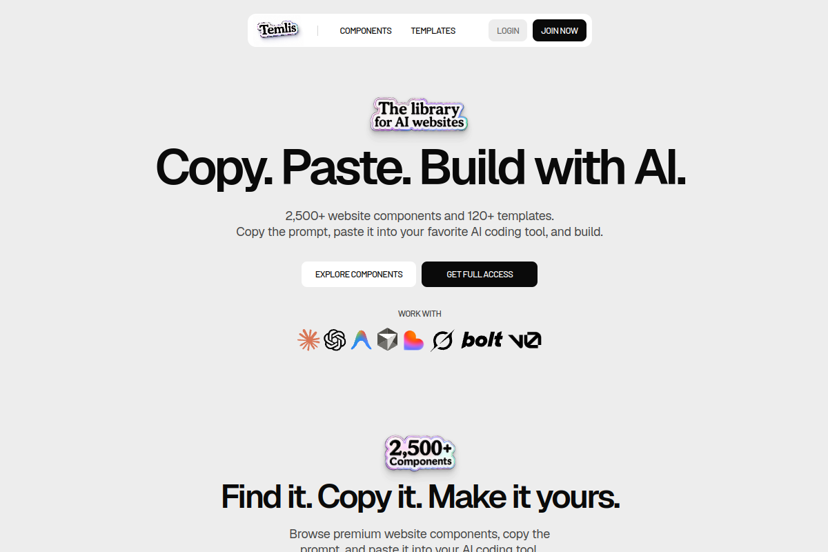 Copy. Paste. Build with AI. · Temlis