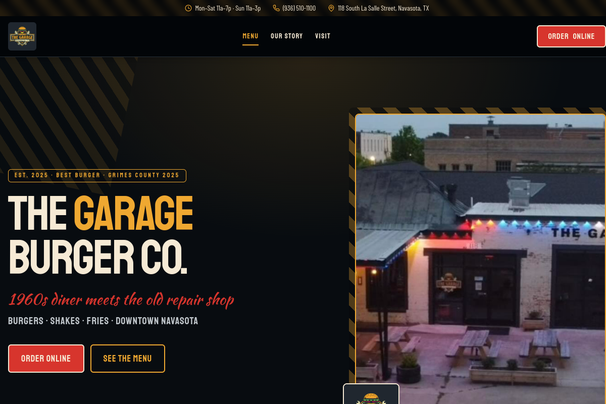 The Garage Burger Co. website preview