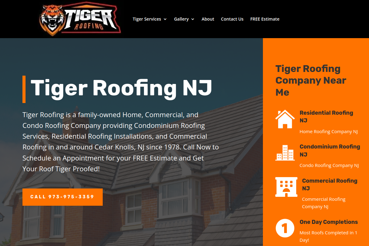 Tiger Roofing NJ live website screenshot