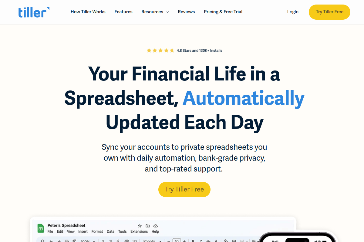 Tiller website screenshot 1
