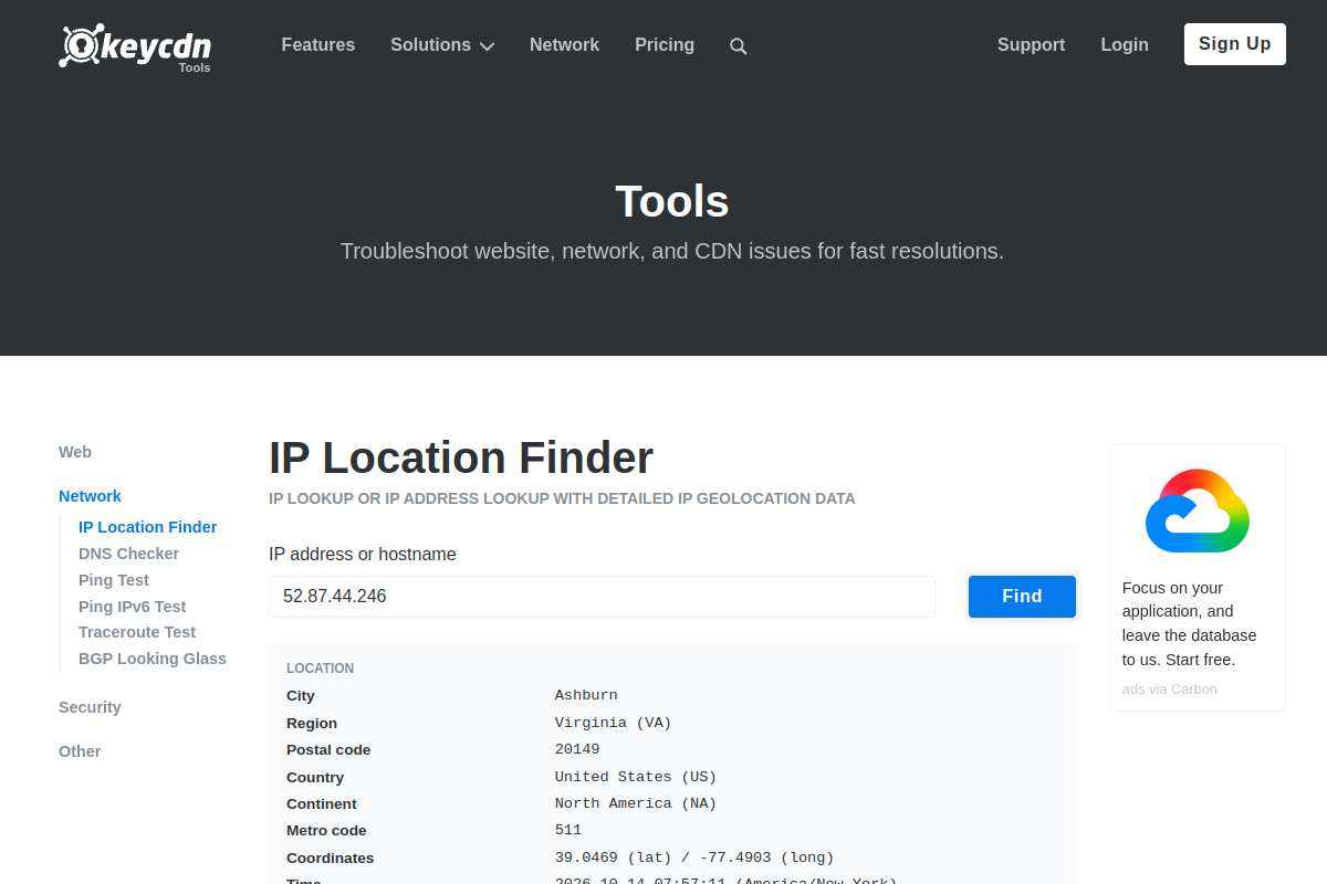 keycdn IP Location Finder preview