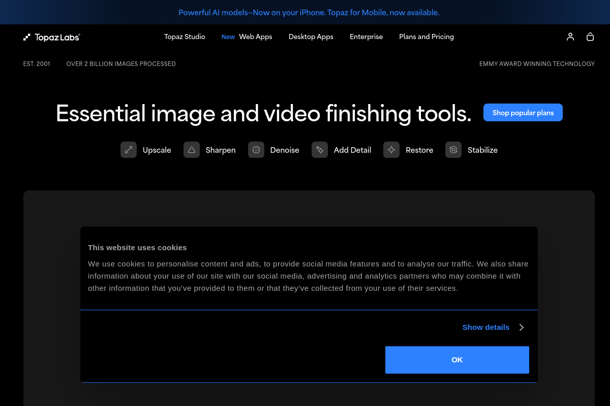 Professional photo & video enhancement powered by AI website screenshot 1