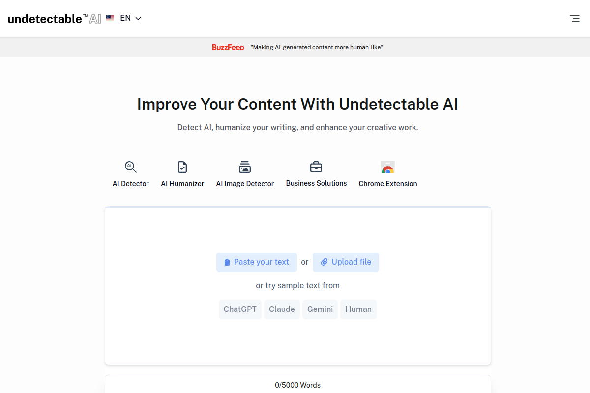 Undetectable AI official homepage preview