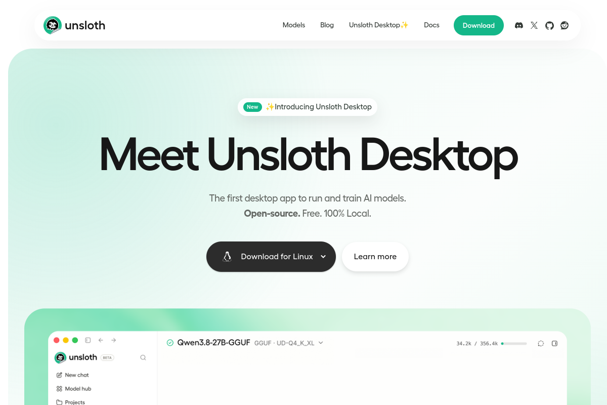 Unsloth website screenshot 1