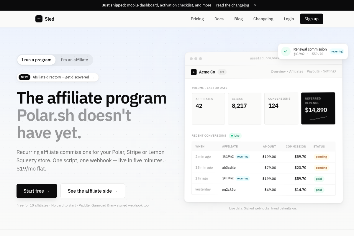 Sled — Affiliate tracking for Polar.sh