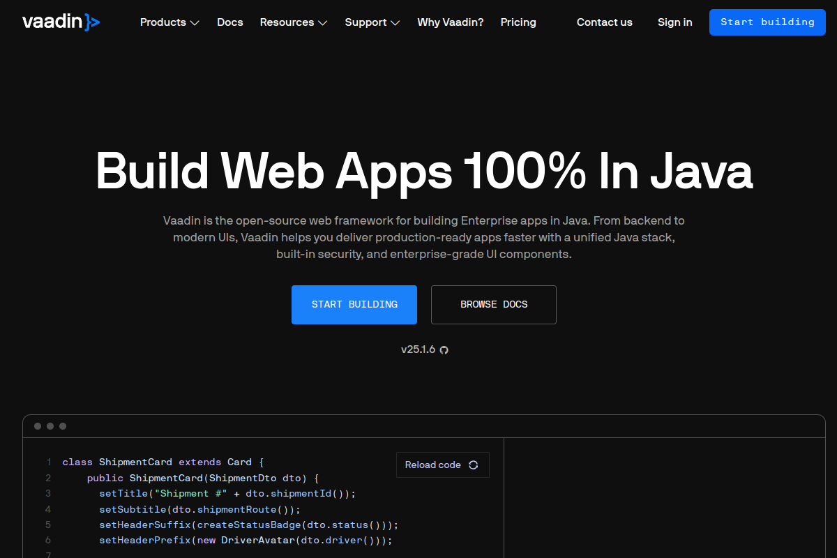 Screenshot of vaadin.com