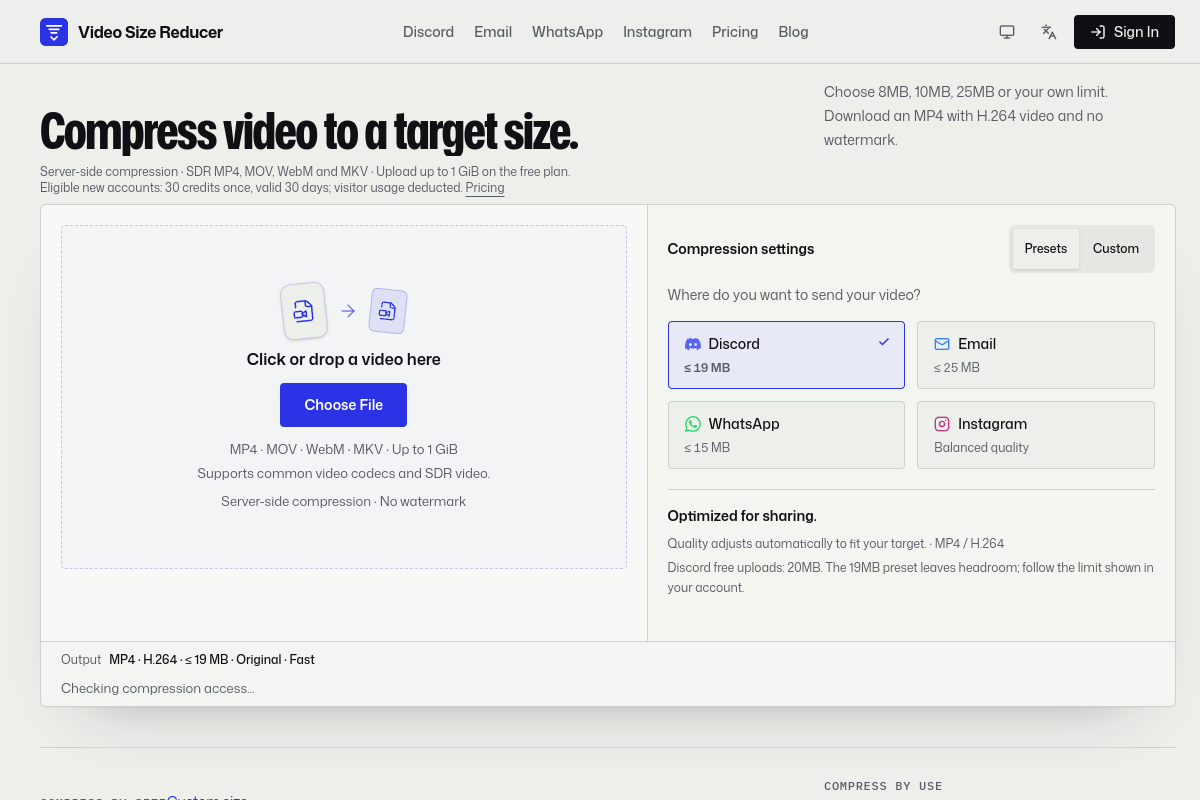 Video Size Reducer website screenshot 1