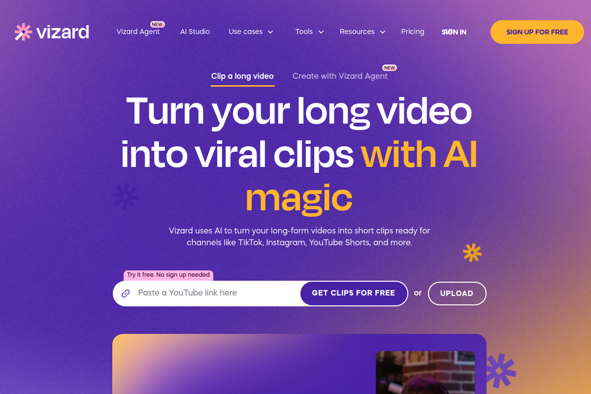Vizard.ai website screenshot 1