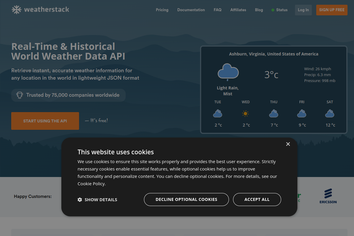 Weatherstack API preview