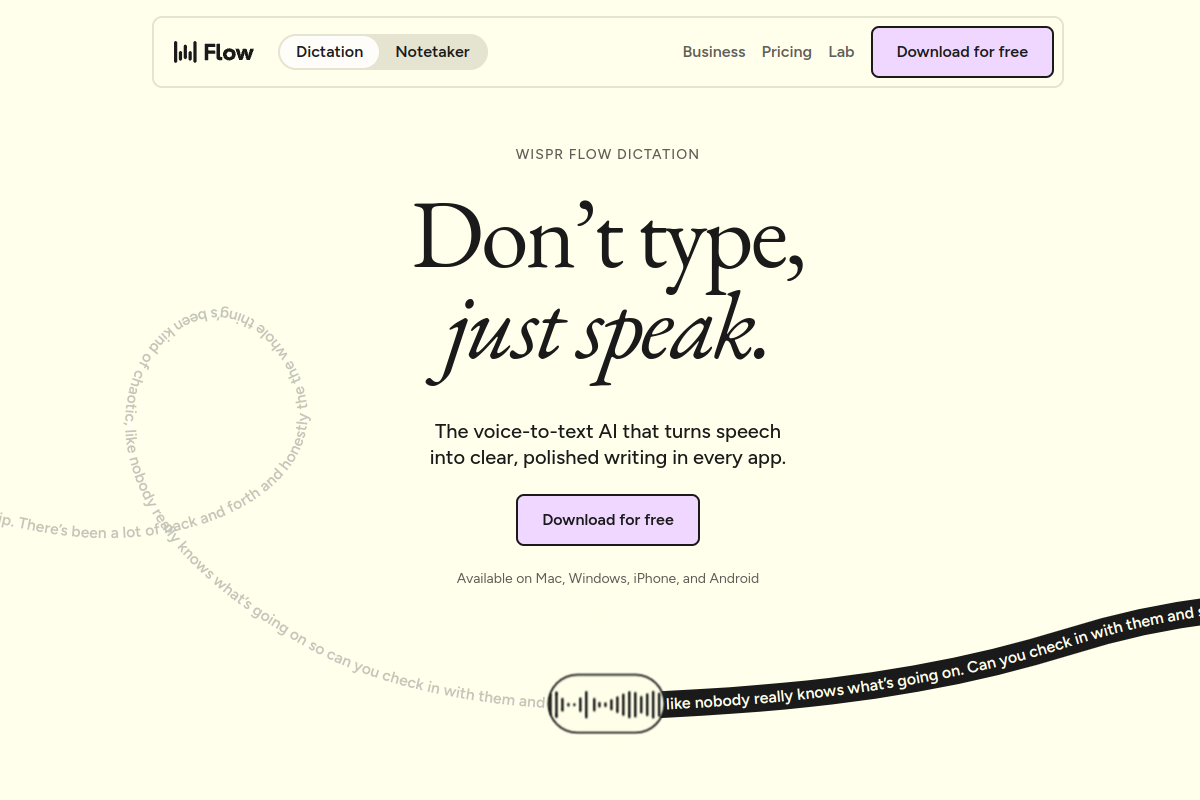 Wispr Flow website screenshot 1