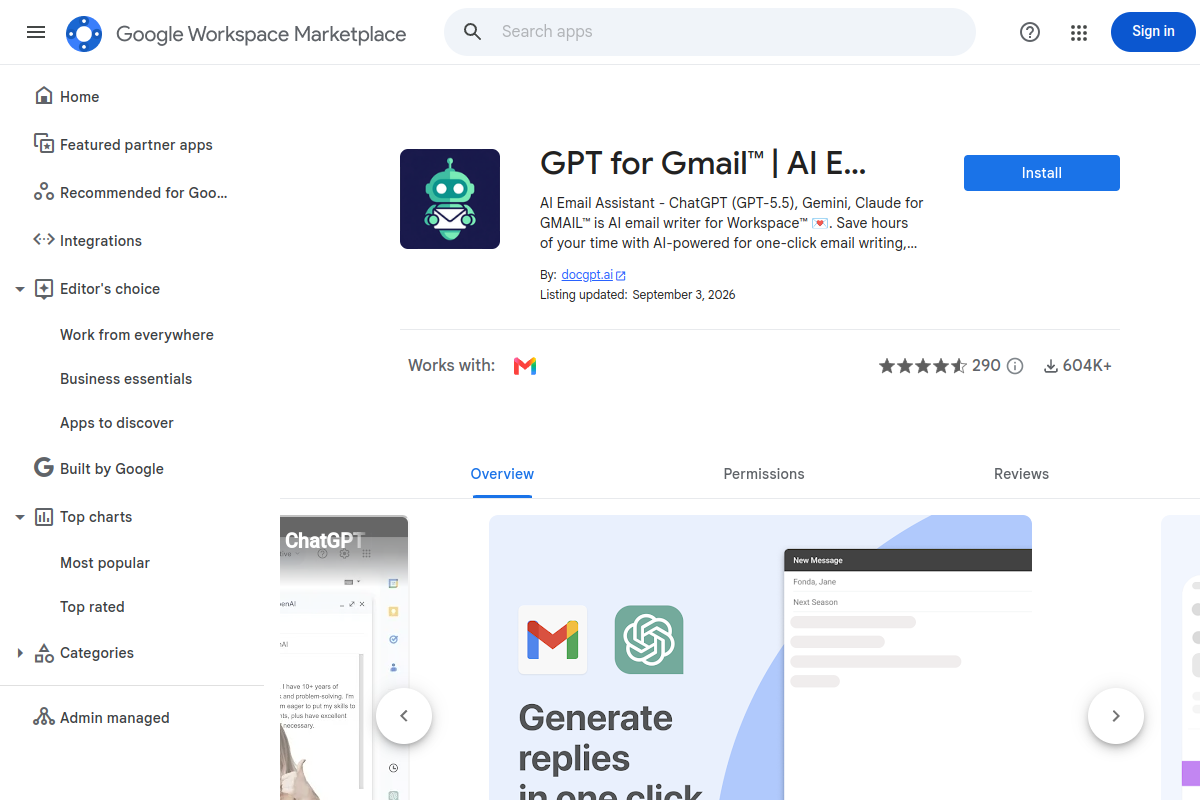 GPT for Gmail website screenshot 1