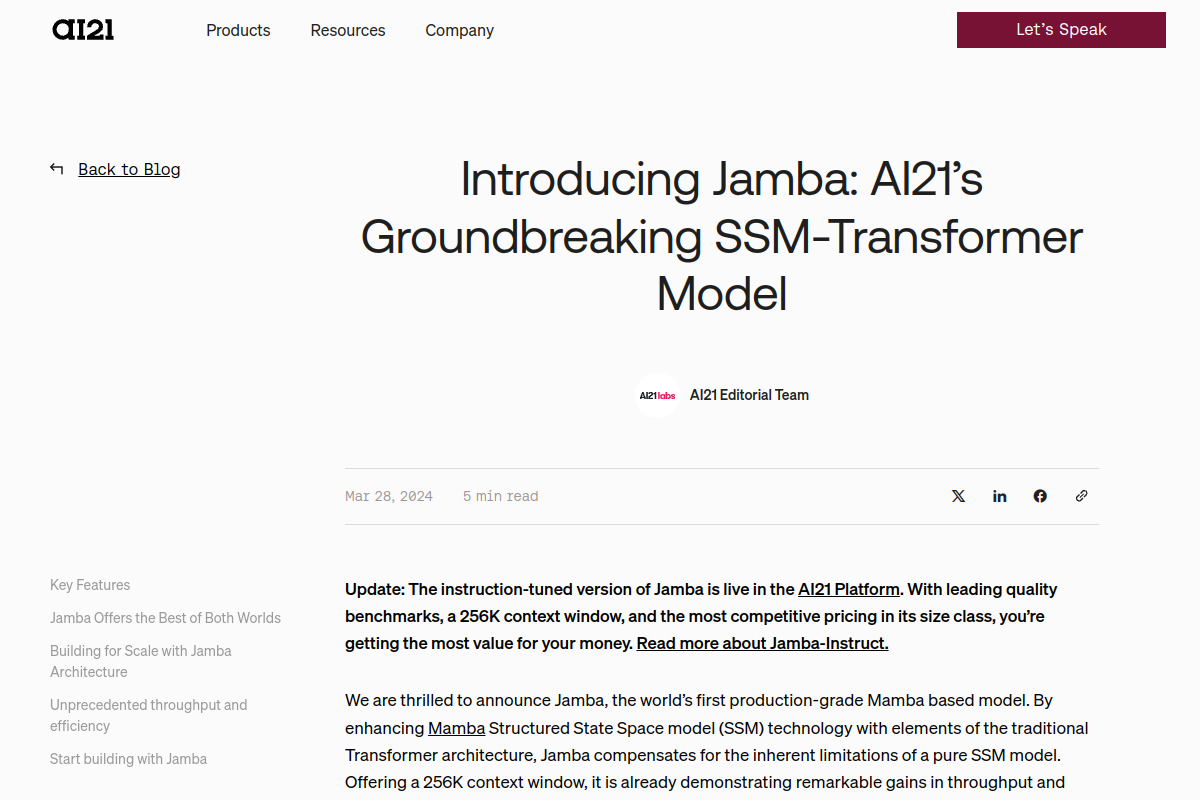 Introducing Jamba: AI21's Groundbreaking SSM- website screenshot 1