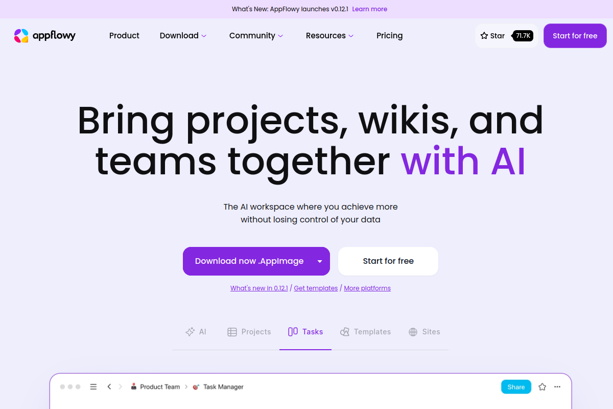 Screenshot of appflowy.io