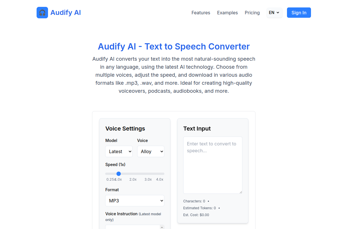 Audify AI website screenshot 1