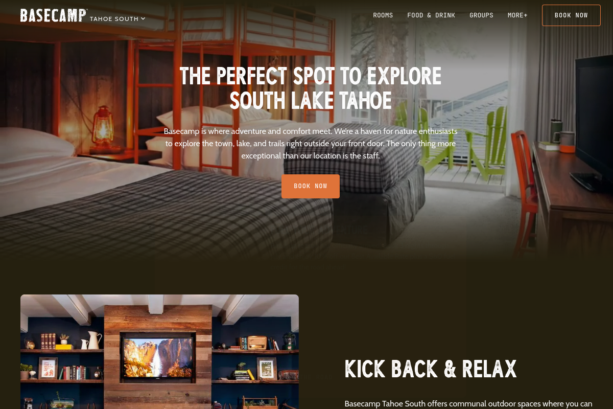 Dated visual capture of the Basecamp Tahoe South public homepage