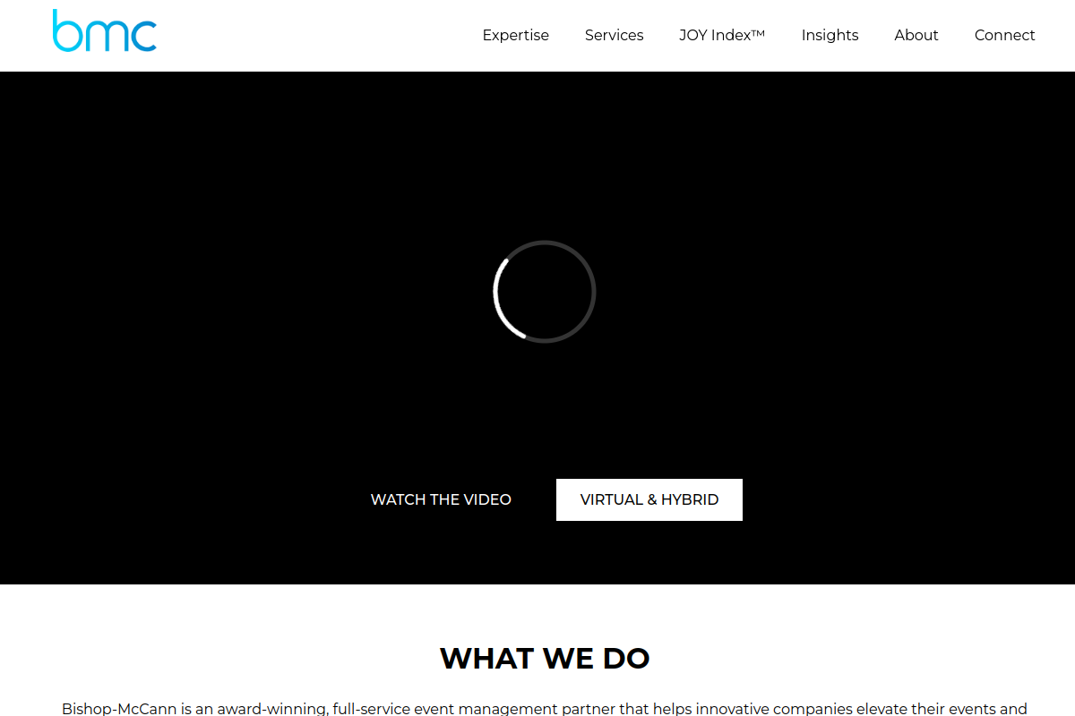 Dated visual capture of the Bishop-McCann corporate event planning public homepage