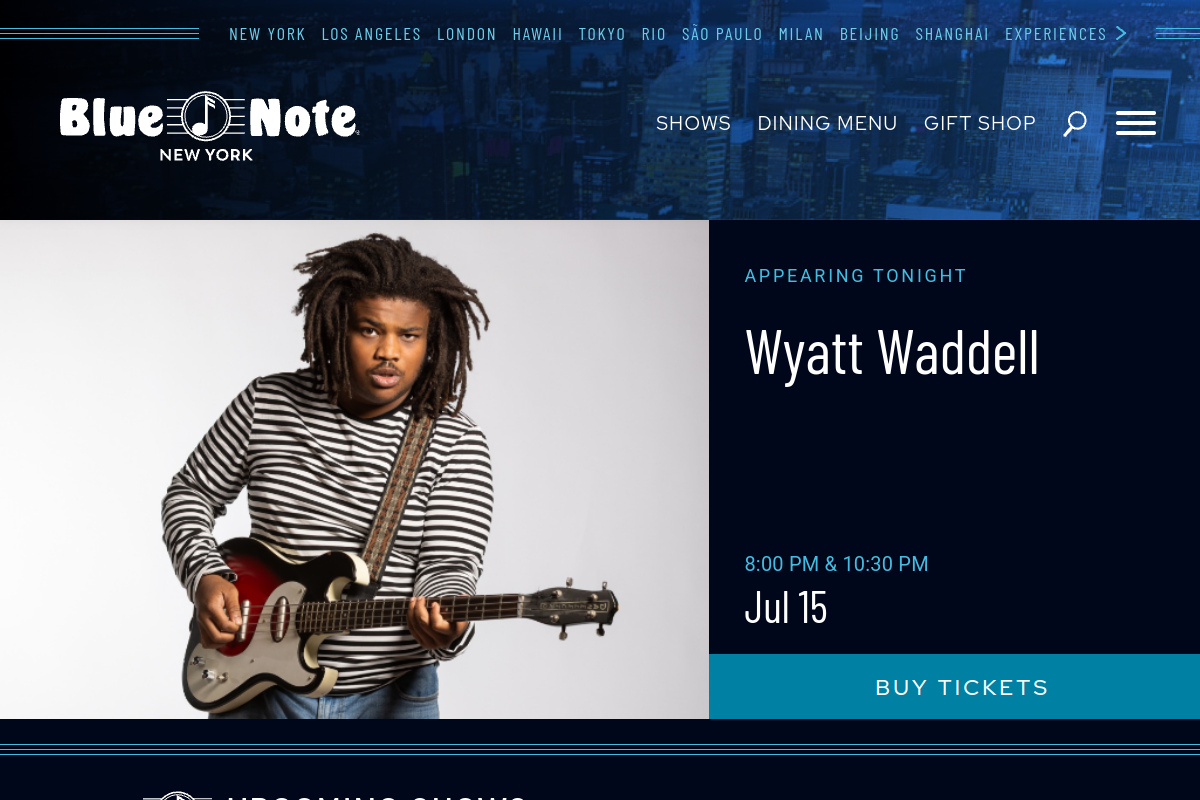 Dated visual capture of the Blue Note Jazz Club NYC public homepage