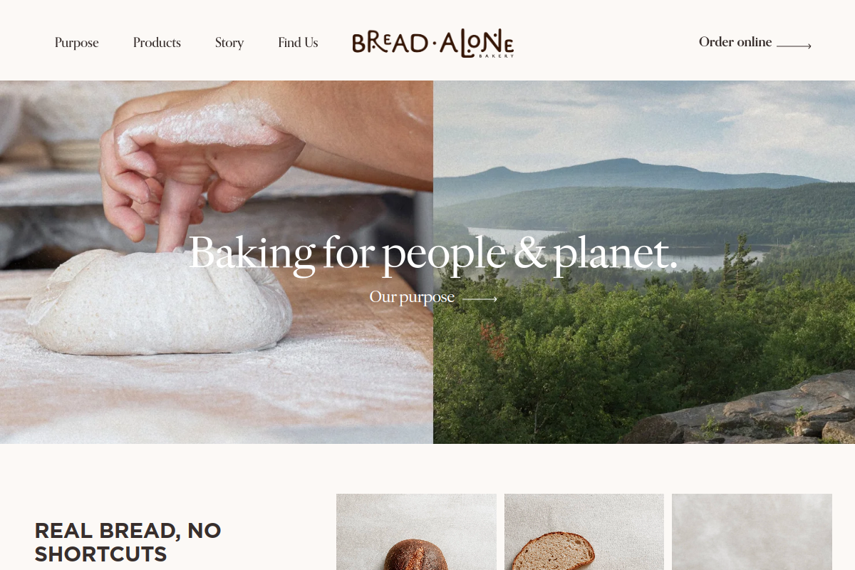 Dated visual capture of the Bread Alone public homepage
