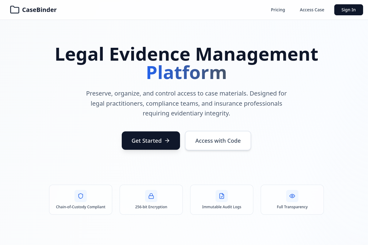 Casebinder.pro website preview