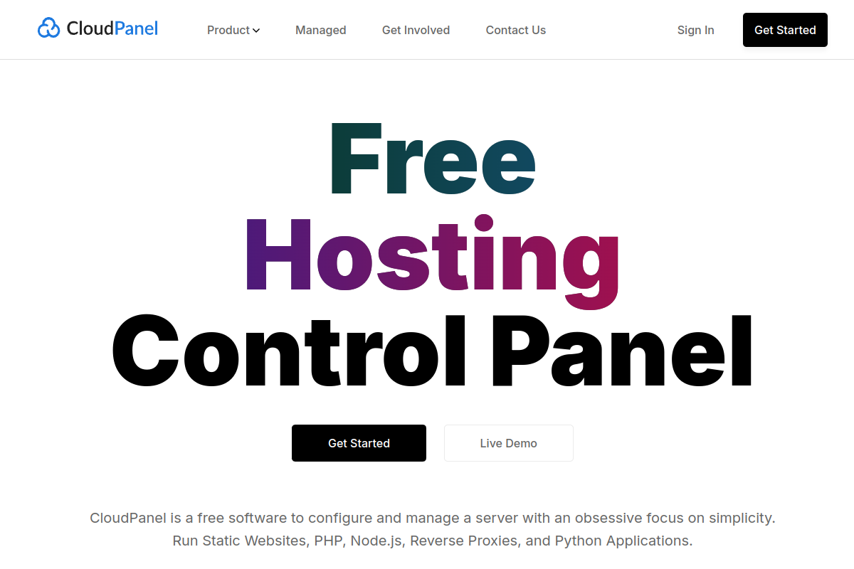 Screenshot of cloudpanel.io