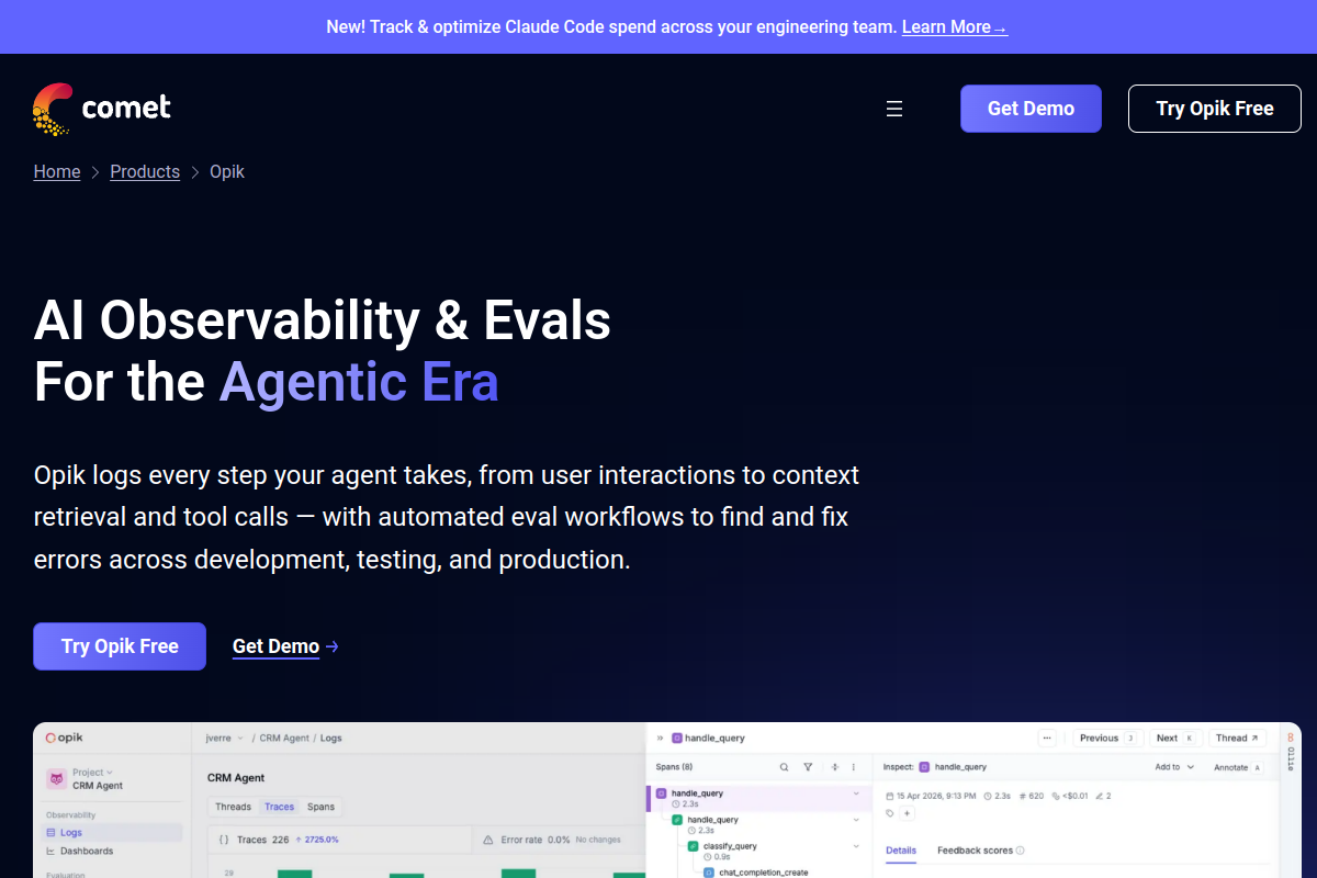 Opik website screenshot 1