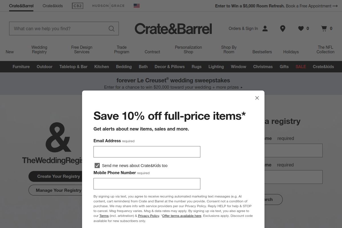Crate & Barrel Wedding Registry