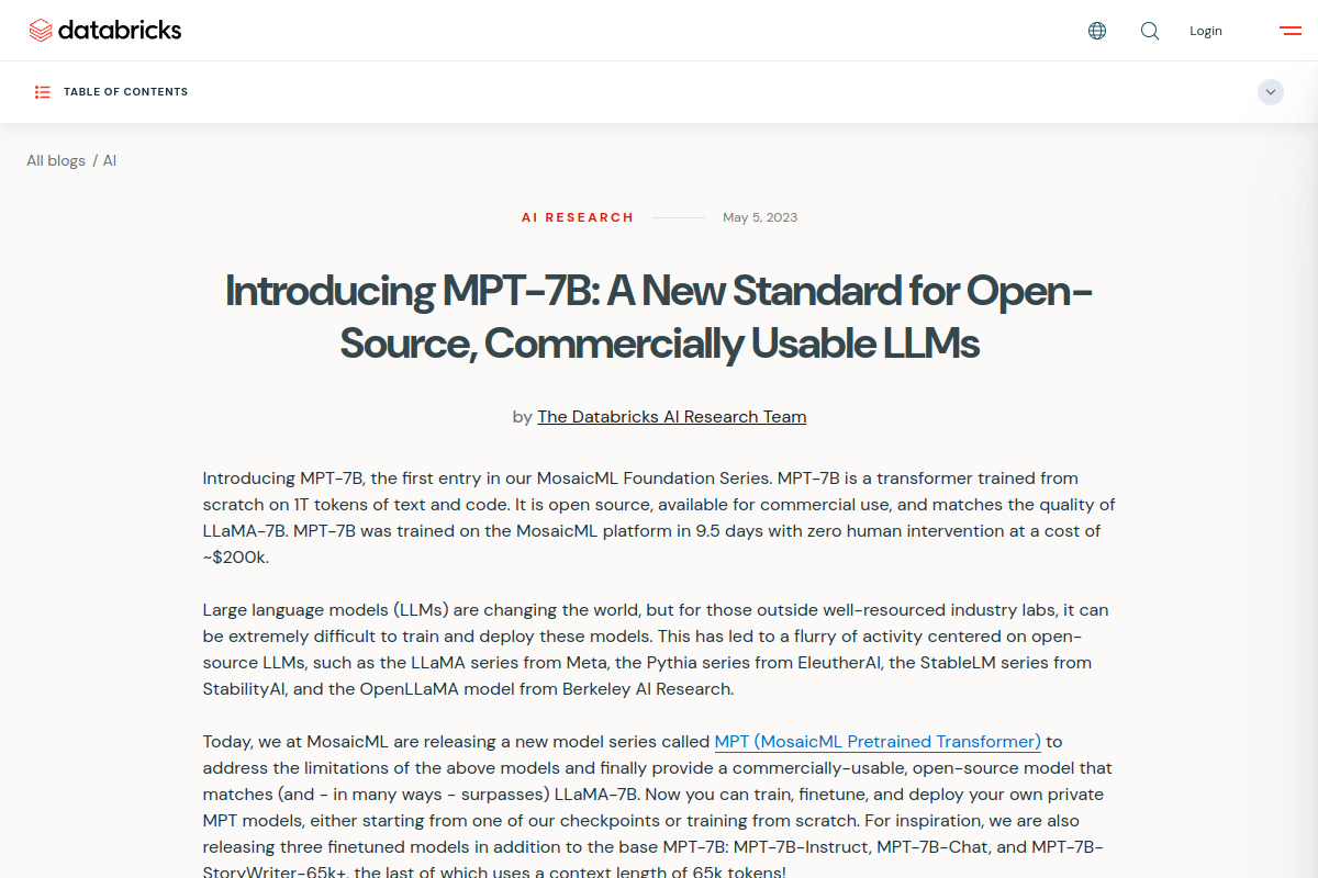 Introducing MPT-7B: A New Standard for Open-S website screenshot 1
