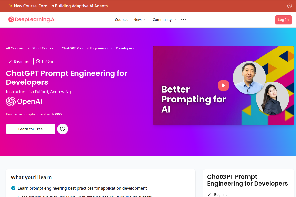 ChatGPT prompt engineering for developers website screenshot 1